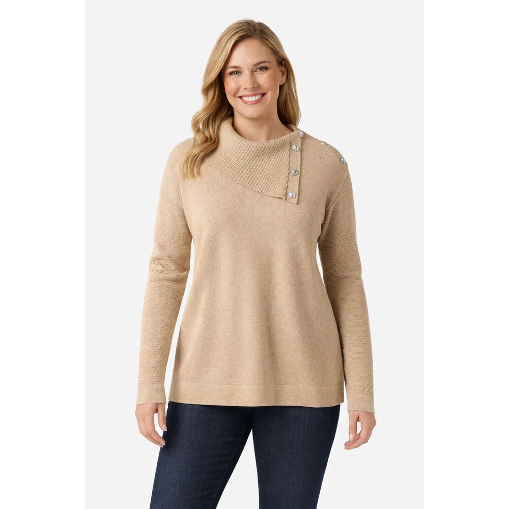Chico’s Sweater Tunic Size 3 (16) XL Beige Sparkling Jeweled  NWOT